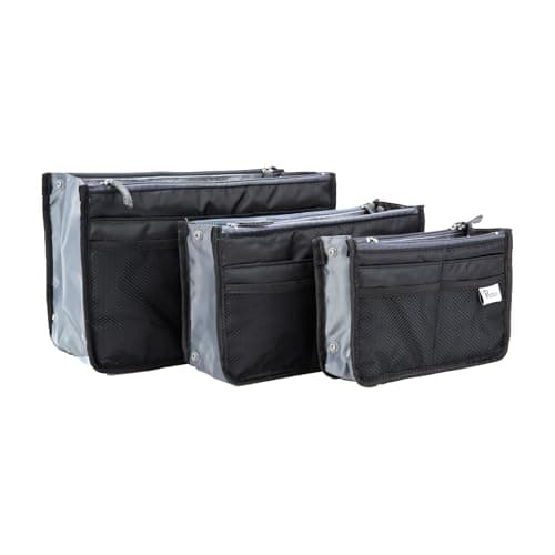 Periea Chelsy Handbag Organizer Insert 13 Pocket Purse Organiser with 2 Zipped Compartments Washable Reinforced Handles Structured Padding S M L (Black, Medium) — view 8
