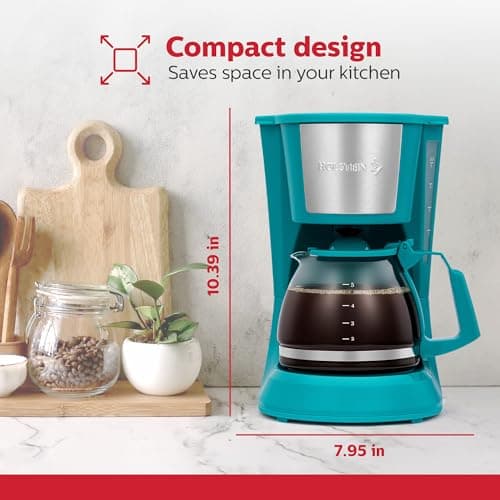 Holstein Housewares 5 Cup Drip Coffee Maker – Compact and User-Friendly with Auto Pause & Serve, Reusable Filter, Measuring Spoon & Glass Carafe, Office & Dorm Use, Teal — view 5