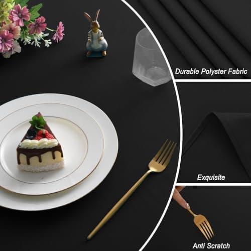JIUZHEN Black Rectangle Polyester Table Cloth, Stain Resistant Waterproof Tablecloth for Dining Room Tables, Parties, Wedding, 54 * 80 Inch — view 3