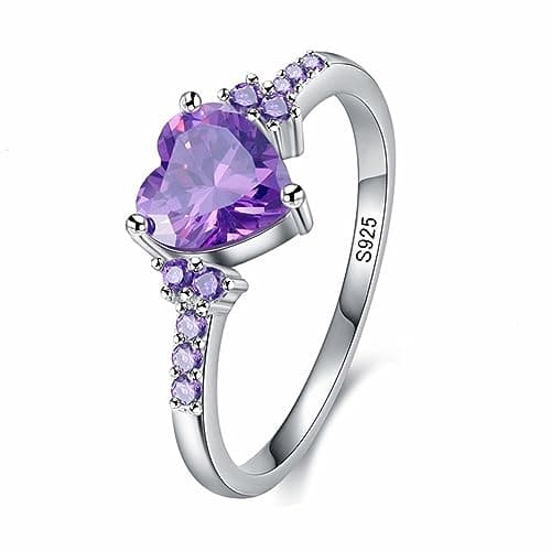 Viyuroyk 925 sterling silver Purple Zircon heart ring Wedding ring Engagement ring Cubic Zirconia Diamond Rings Clothing, Shoes & Jewelry Women Jewelry Rings Statement (US Code 8) — view 4