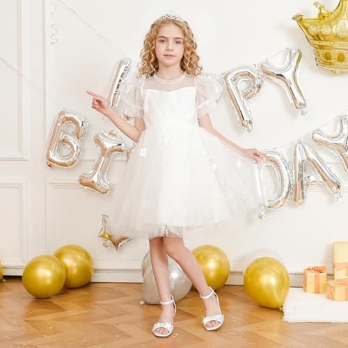 Furdeour Girls Dress Shoes White High Heel Princess Size 4 Sandals Big Kids Flower Girl Shoe Prom Dressy Age 12 Sandalias Tacones Daughter Birthday Sparkly Pearl Easter Formal (F2910 White 4) — view 8