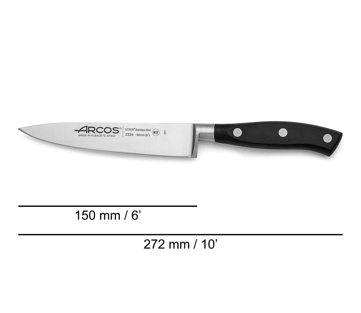 Arcos Cuchillo Chef Forjado Acero Inoxidable. Cuchillo Cocina Profesional Multiusos para Cortar Carne y Verduras. Mango Ergonómico Polioximetileno y Hoja 150mm. Serie Riviera. Color Negro. — view 2