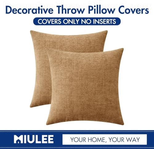 MIULEE Pack of 2 Couch Throw Pillow Covers 18x18 Inch Soft Apricot Brown Chenille Pillow Covers for Sofa Living Room Fall Home Decor Solid Dyed Pillow Cases — view 5