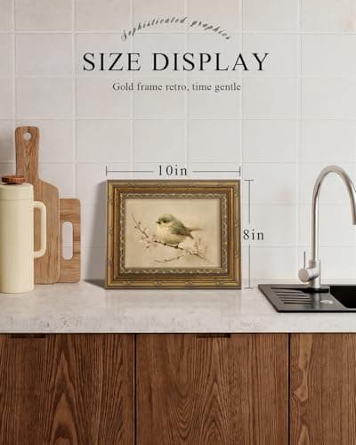 VIYYIEA Gold Framed Bird Canvas Wall Art, Vintage Birds Wall Decor for Living Room Nursery Bedroom, Rustic Minimalist Painting, Great Gift for Bird Lover, 8x10 Inch, No Glass — view 2