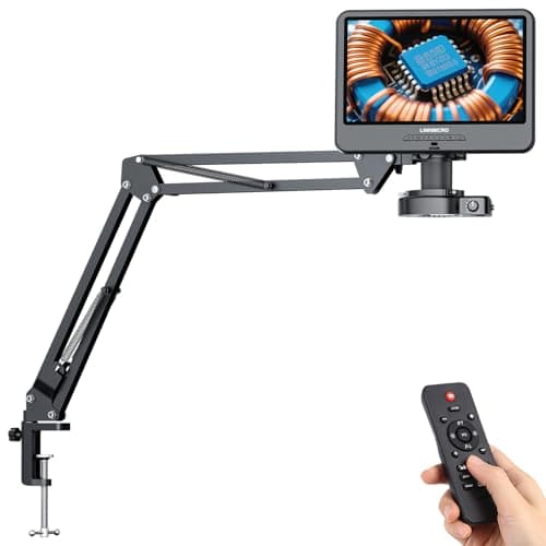 LINKMICRO LM109A 10.1'' LCD Digital Microscope with Screen for Adults, Soldering Electronics Microscope [Flex Arm Stand] 260X Full View Error Coins Camera Magnifier with 56 LED Ring Light, PC View