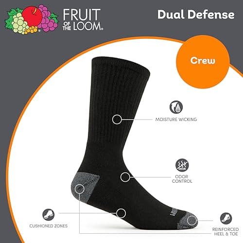 Fruit of the Loom Men's Dual Defense Crew Socks (12 Pack), Black, Medium (6 - 12) — view 2