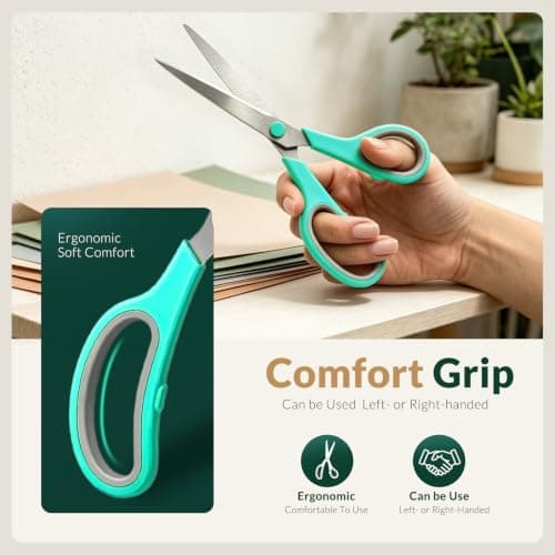 Scissors 8.5 Inch scissors all purpose for Office, Home, Sewing,and Crafts,Soft Comfort-Grip Right/Left Hand 3-Pack, Multicolor — view 3