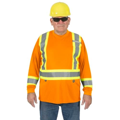 Pioneer Hi Vis Long Sleeve Safety Shirt - Breathable & Soft Work T-Shirt with Reflective Tape - Class 3 - Orange — view 6