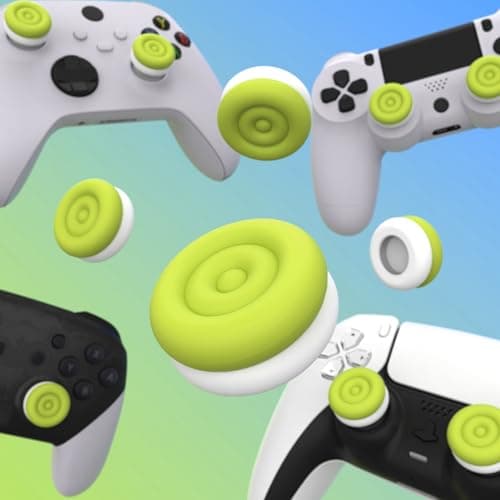 PlayVital Thumbs Cushion Caps Thumb Grips Set Thumbstick Grip Cover Joystick Cap for ps4, for ps5, for Xbox Series X/S, for Xbox One, Elite Series 2, Switch Pro Controller - Bright Green & Robot White — view 4