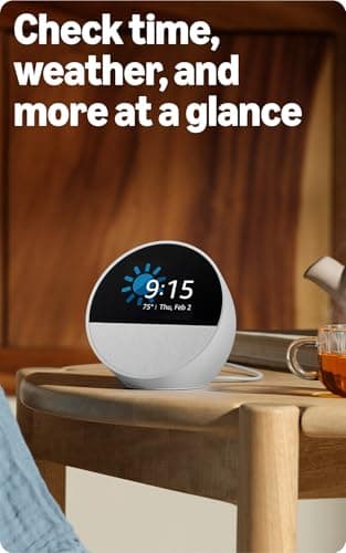 Amazon Echo Spot (newest model), Great for nightstands, offices and kitchens, Smart alarm clock, Designed for Alexa+, Glacier White — view 3