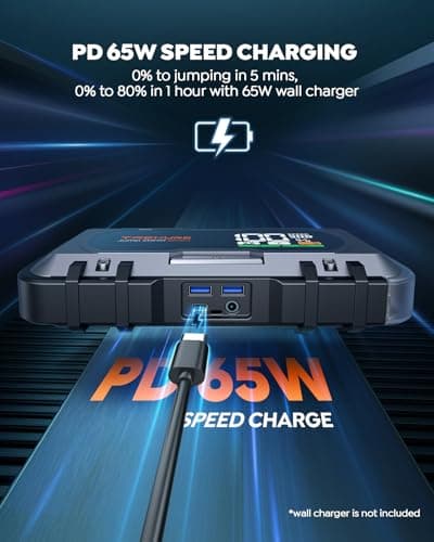 8000A Car Battery Jump Starter, Battery Jumper Starter Portable (All Gas/12L Diesel), 27000mAh 65W Charging Jump Box, Portable Car Jump Starter with 160W DC, 600LM Light, Extended Jumper Cables — view 2