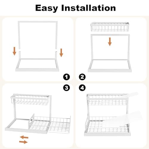 REALINN Under Sink Organizer, Pull Out Cabinet Organizer, 2 Tier Metal Slide Out Shelf with L Shaped Design for Kitchen, Bathroom, Laundry, and Utility Cabinet Storage for Deep Cabinets, White, 2 Pack — view 6