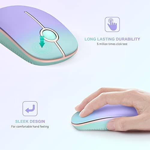 Unipows Wireless Mouse - 2.4G Slim Portable Computer Mouse with Nano Receiver, Less Noise Mobile Optical Mice for Notebook, PC, Laptop, Desktop (Gradient Mint Green) — view 4