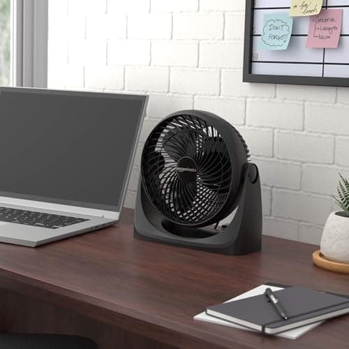 Amazon Basics Air Circulator Fan, Desk Fan for Bedroom, Home and Office, With 90-Degree Tilt Head, 3 Speed Settings, Lightweight (3 LBS), 35 Watts, Black, 11.1"W x 6.3"D x 10.9"H — view 5