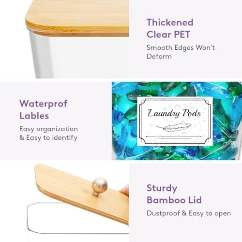 Lifewit Laundry Pods Container with Lid, Dryer Sheet Holder, Room Organization Storage for Coffee Pods Kcup Washing Powder, Scent Booster Beads, 2600 +2000ml/0.53+0.7gal，Natural,4 Pcs — view 4