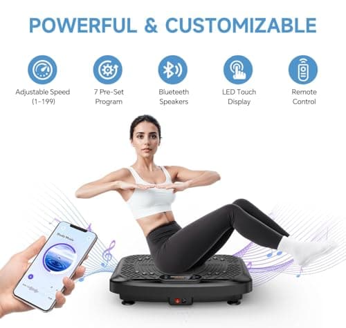 Vibration Plate Exercise Machine,Vibration Plate Machine 199 Adjustable Speed,Vibrating Plate Exercise Machine Automatic Mode P1-P7,Vibration Platform with Bluetooth 450 Lbs Capacity(Raven Black) — view 3