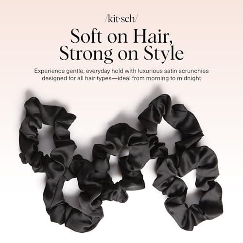Kitsch Satin Scrunchies for Women - No Crease, Frizz Control | Softer Than Silk Scrunchies Gentle On Hair Scrunchies for All Hair Types | Stylish Hair Accessories College Essentials - Black, 5pcs — view 7