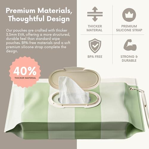 3PACK Baby Wipes Holder | Refillable Wipes Container w/DOUBLE-LOCK SEAL |Travel Wipe Case | Portable Wipe Dispenser | Reusable Wipes Pouch (Sage Green, 3 PACK) — view 3