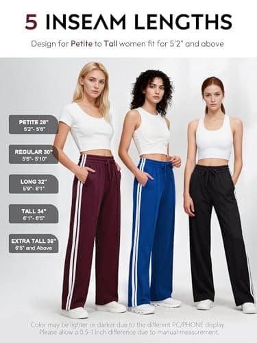 Tapata Women's 28" Inseam Petite Track Pants Loose Straight Leg Jogging Sweatpants Warm-Up Sports Athletic Running, Burgundy, S — view 3