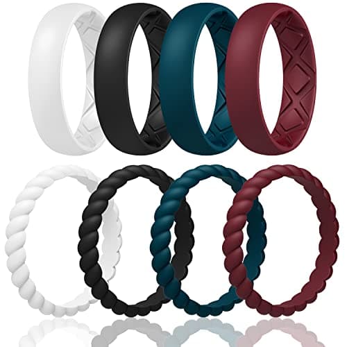Egnaro Women's Silicone Anniversary Rings, 5.5mm/2.5mm Wide 2mm/1.8mm Thick Stackable Wedding Bands, Comfort Fit Breathable for Nurse, Workout, Pregnancy, Travel, Daily Gift