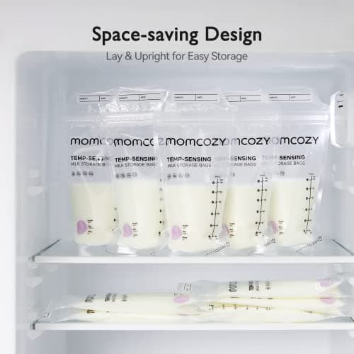 Momcozy Breastmilk Storing Bags, Temp-Sensing Discoloration Milk Storing Bags for Breastfeeding, Disposable Milk Storage Bag with 6 Ounce Self Standing, No-Leak Milk Freezer Storage Pouches, 50pcs — view 6