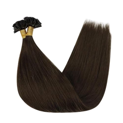 Full Shine K Tip Human Hair Extensions, 2 Darkest Brown Brunette, 16 Inch, 50G, Keratin Fusion Prebonded Tip, Soft Lob, Subtle Waves, Campus Formal, Office Party, Polished Everyday, Seamless Brunette — view 7