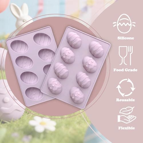 GARBODIY 8 Cavity Easter Egg Silicone Mold, Food Grade Non-Stick Baking Mold for Mousse Cake, Chocolate, Pudding, Jelly, DIY Oskrieel Soap, Easter Dessert Making (2Pack) — view 5