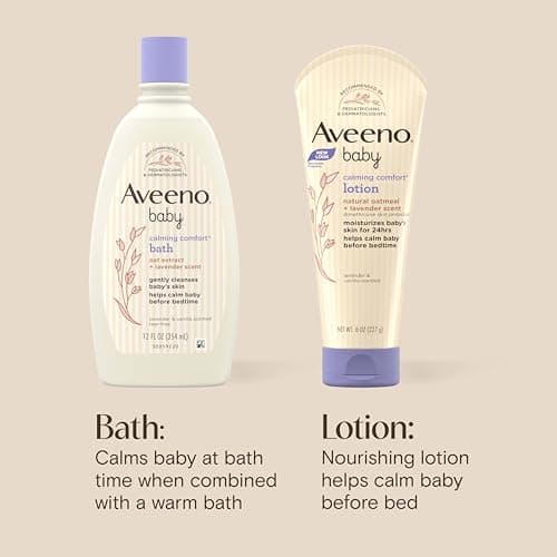 Aveeno Baby Calming Comfort Bath + Body Lotion Set, Nighttime Baby Wash & Baby Lotion with Oat Extract, Soothing Lavender & Vanilla Scent, Gently Cleanses & Helps Calm Baby Before Bedtime, 2 Items — view 4