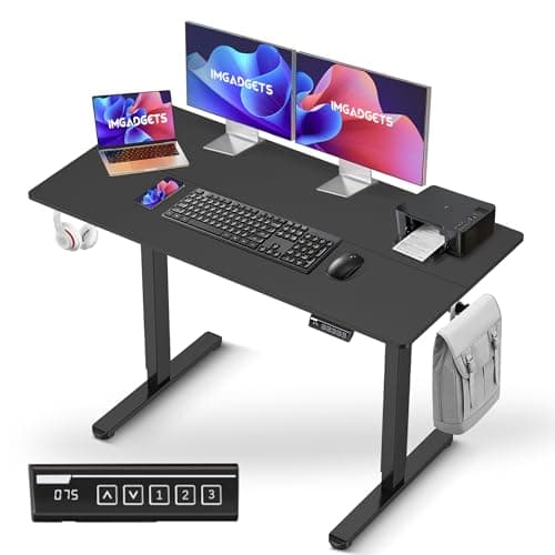 IMGadgets Electric Standing Desk, 47x24 Inches Height Adjustable, 2026 6th Gen Quiet Motor Ergonomic Sit Stand Desk, Computer Desk for Home Office, Height Memory Buttons, Display, 2 Headphone Holders