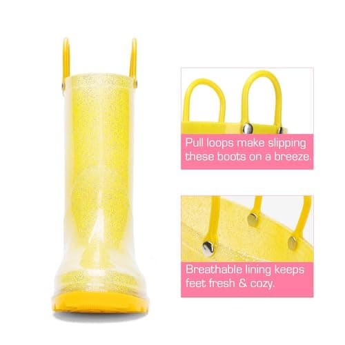 DREAM PAIRS Kids Rain Boots Glitter Boys Girls with Easy-on Handles Sparkly Waterproof Boots Outdoor Playing Rain Boots Toddler Unisex-Child,Size 4 Big Kid,Yellow,KKEMRB2501 — view 4