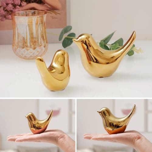 2Pcs Gold Ceramic Bird Figurines, Shiny Metallic Decorative Bird Sculptures for Home, Shelf, Desk, Table, Holiday and Party Decor, Premium Gift for Living Room Bedroom Office — view 7
