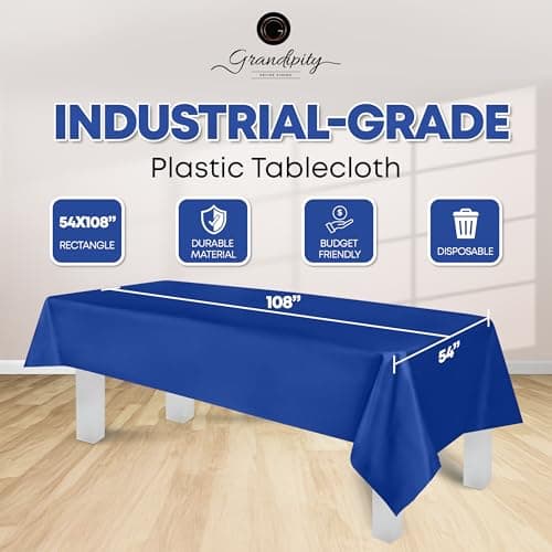 Blue 12 Pack Premium Disposable Plastic Tablecloth 54 Inch. x 108 Inch. Rectangle Table Cover By Grandipity