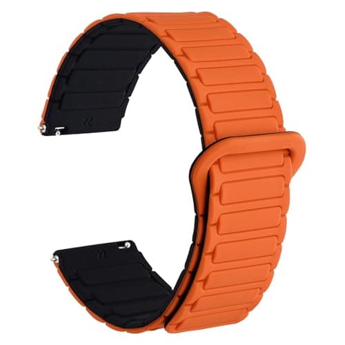 WOCCI 20mm Magnetic Silicone Watch Band, Tactile Ridged Texture, Quick Release (Orange+Black)