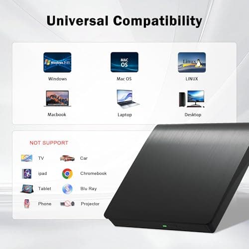 juwuoi External CD/DVD Drive for Laptop PC，USB 3.0 CD DVD Burner，Black — view 4