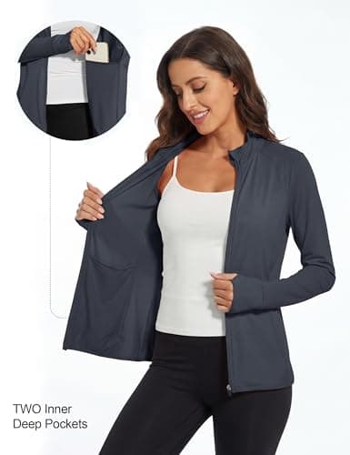 MAGCOMSEN Women's UPF 50+ Athletic Jackets Zip Up Lightweight Sun Protection Shirts with Thumb Holes Workout Dark Grey 2XL — view 5