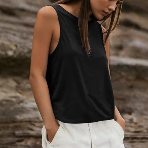 Tank Tops for Women Open Back Athletic Workout Yoga Top Sleeveless Backless Summer Slim Basic Cami Shirts 2026 Plus Size Tank Tops for Women Black L — view 2