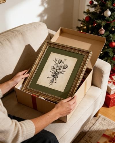 Gold Framed Wall Art Vintage Flower Sketch Wall Art Antique Sage Green Botanical Wall Decor Picture Dark Green Floral Drawing Poster Print for Bedroom Living Room 9x11in — view 8