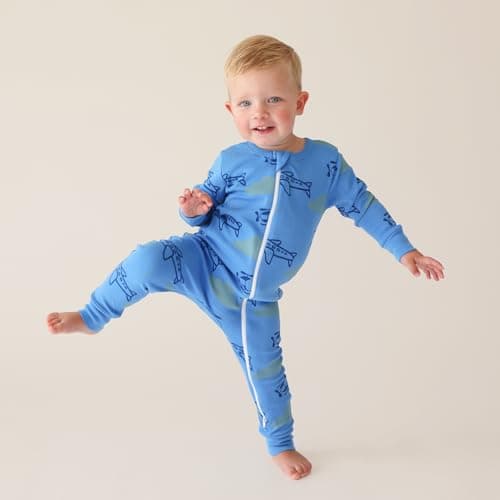 PARADE Organic Signature Print '2-Way' Zip Romper - Long Sleeve Airplanes 0-3M with mitts — view 2