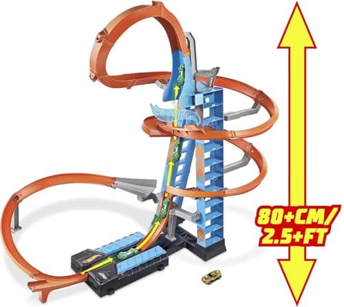 Hot Wheels Sky Crash Tower Track Set, 2.5+ ft / 83 cm High with Motorized Booster, Orange Track & 1 Hot Wheels Vehicle, Race Multiple Cars, Toy for Kids 5 to 10 Years Old & Up — view 2