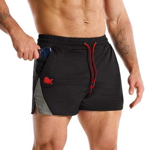BROKIG Men's LightArmor Bodybuilding Gym Shorts with Zip Pocket,3" Quick Dry Summer Running Shorts for Workout Tennis(Black,Large)