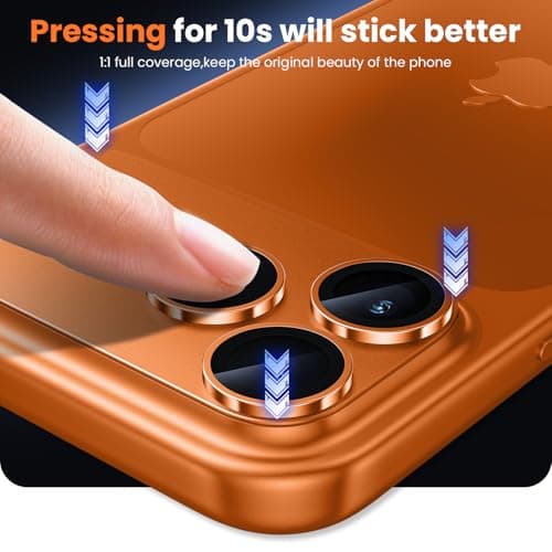 WSKEN for iPhone 17 Pro Max Camera Lens Protector - [Military Grade Shatterproof] [Strong Adhesion] Metal Aluminum Alloy Tempered Glass Camera Screen Protector, Orange Titanium — view 4