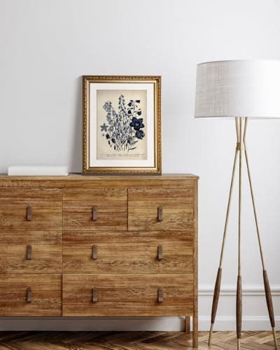 VIYYIEA Gold Framed Botanical Wall Art Decor, Blue Flower Campanula Pictures Prints, Living Room Bedroom Coastal Room Blue Floral Summer Decor, Vintage Retro Farmhouse Canvas Paintings,13x16 Inch — view 2