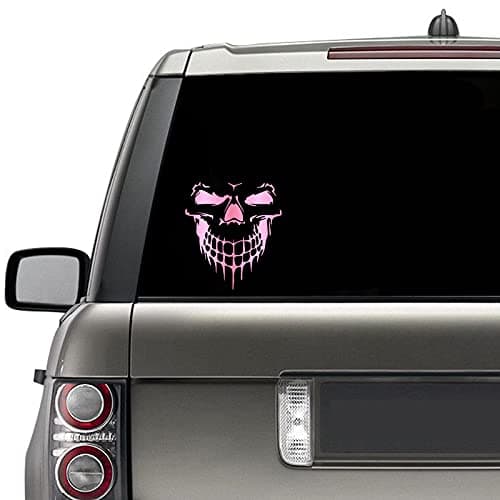 HungMieh Skull Stickers and Decals for Car Windows, Doors and Trucks, 3D Skull Decals and Signs for Car Styling, Laser Chrome Pink, 10"