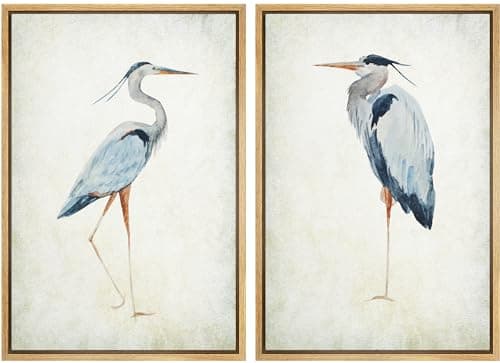 MUDECOR Framed Canvas Print Wall Art Heron Bird Illustrations Modern Art Decorative Bohemian Colorful Chic for Living Room, Bedroom, Office - 24"x36"x2 Natural