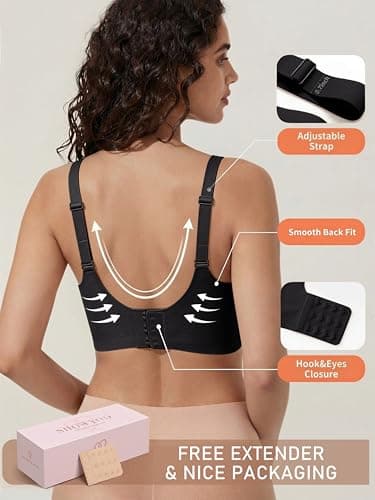 Showyoo Women Jelly Bras No Underwire Seamless Bralettes Comfort Wireless Bra V Neck Full Coverage T Shirt Brassiere Black L