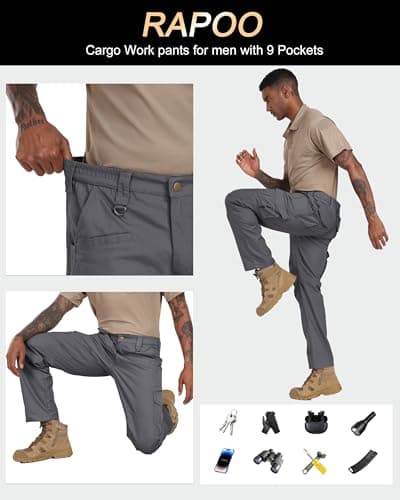 Rapoo Cargo Work Pants for Men Tactical Hiking Military Army Pants for Men Many Pockets Elastic Waistband Water Resistant Mens Ripstop Breathable Carpenter Pants Grey 34Wx30L — view 5