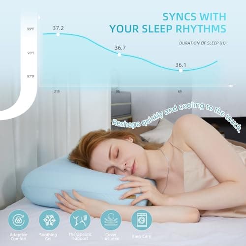 SAPHREAS Cooling Gel Memory Foam Pillow for Sleeping, Standard Size 4In Cool Bed Pillow for Side, Back and Stomach Sleepers, Removable & Machine Washable, Blue — view 4