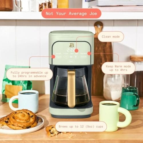 B - 12-Cup Programmable Coffee Maker with Touch Controls, Auto Brew Timer, Reusable Filter, Large Glass Carafe, Countertop Coffee Machine (Sage Green) — view 4