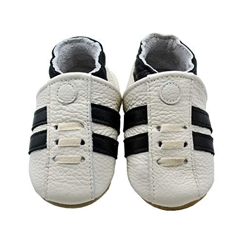 iEvolve Baby Leather Shoes Soft First Walker Shoes Crib Shoes Moccasins for Toddlers(White Sneaker, 12-18 Months)