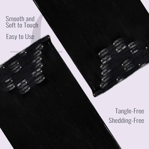Fshine Clip in Hair Extensions Human Hair Jet Black 16 in 120 G For Party — view 3